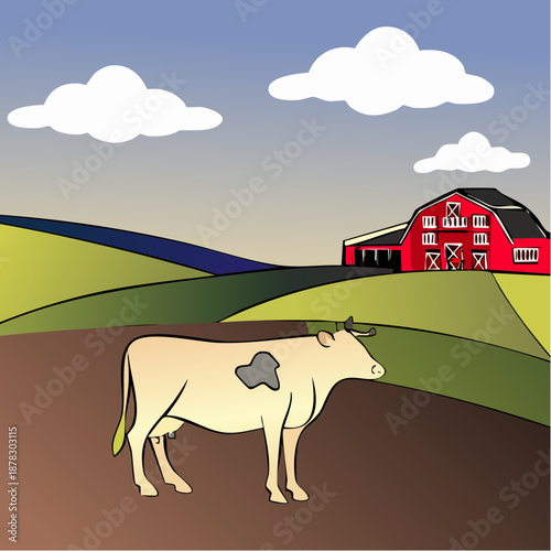 Stylized artistic illustration of a single white farm cow.