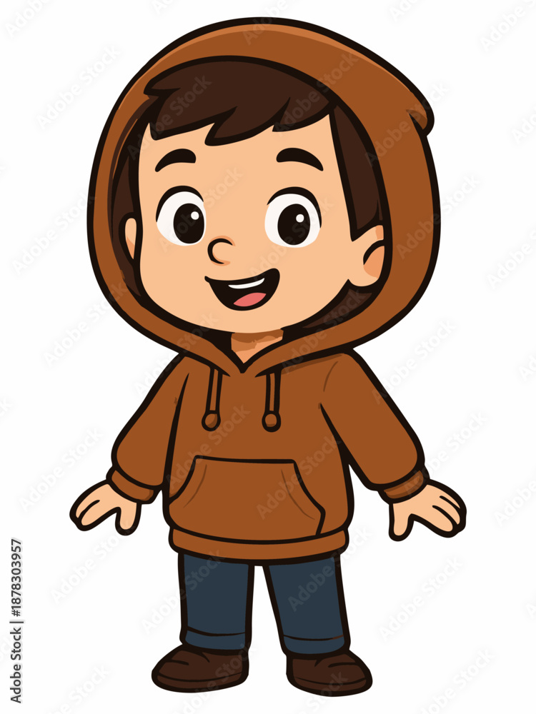 Obraz premium Cute Smiling Boy in Hoodie Cartoon Vector Illustration