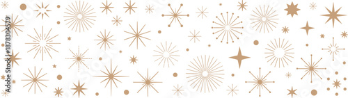 Golden starburst elements collection, sunburst rays sparkle shapes, minimal celestial decorative symbols for luxury branding design background