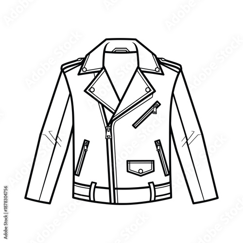 Black and white drawing of a biker jacket