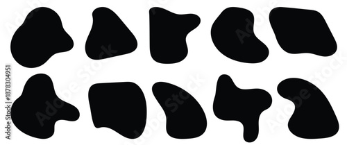 Abstract organic shape round irregular form set. Liquid organic blob curve fluid shape figure. Blobs shape perfect for backgrounds, masks, stickers, posters, branding, modern design, web.
