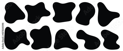 Abstract organic shape round irregular form set. Liquid organic blob curve fluid shape figure. Blobs shape perfect for backgrounds, masks, stickers, posters, branding, modern design, web.