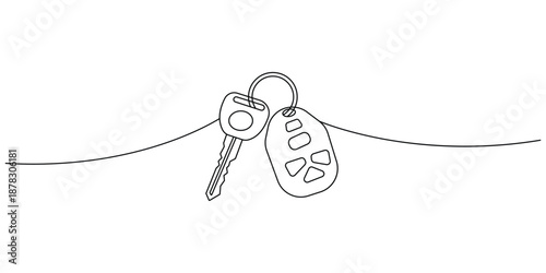 Minimalist continuous one line drawing of car keys vector illustration