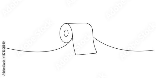 Minimalist continuous one line art drawing of a toilet paper roll vector illustration