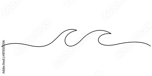 Minimalist, one-line drawing of ocean waves. Continuous line art illustration ocean waves concept for tattoo , wall art 