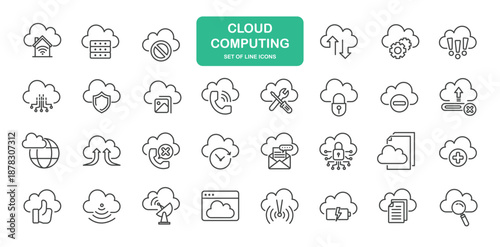 Cloud Computing Icons. Thin Line Symbol Elements Collection.