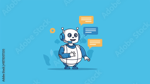 A smiling robot with speech bubbles