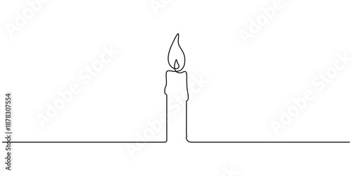 Minimalist continuous one-line drawing of a burning candle vector illustration