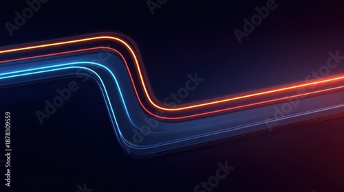 Wavy Neon Lines of Blue and Orange on a Dark Blue Background abstract bright
