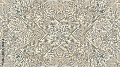 A symmetrical pattern of gray and beige shapes