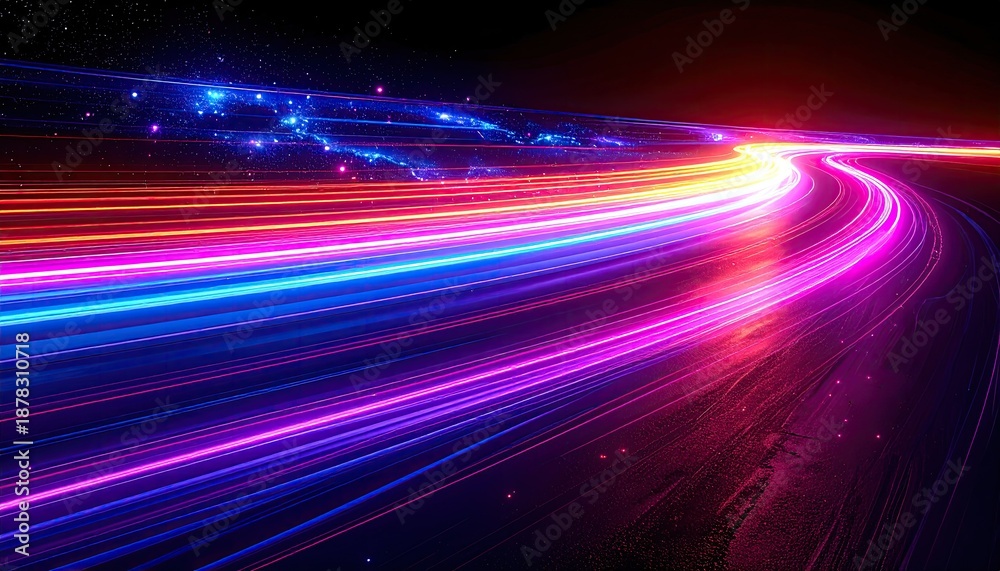 Obraz premium Vivid streaks of colored light creating a dynamic, flowing representation against a black backdrop