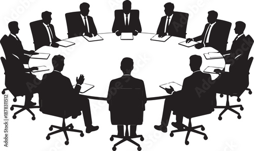 Silhouette of people in a business meeting around a round table