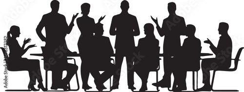 Silhouettes of people in a meeting setting business
