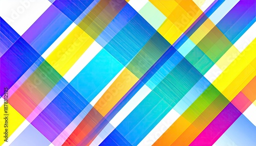 Geometric composition with overlapping colorful diagonal stripes on a bright white background