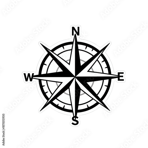 Black and White Compass Icon for Navigation.