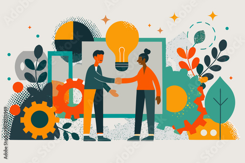 vector illustration of a business partner shake hand dilling business