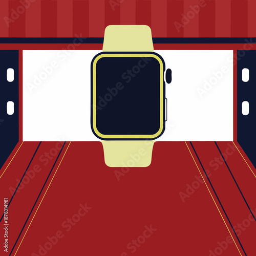 Smartwatch displaying time in a red and white setting