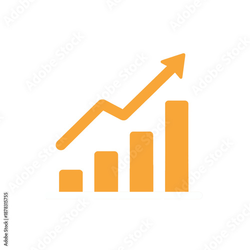 Free Download Orange bar graph with upward trend line vector icon. - GFXLoad