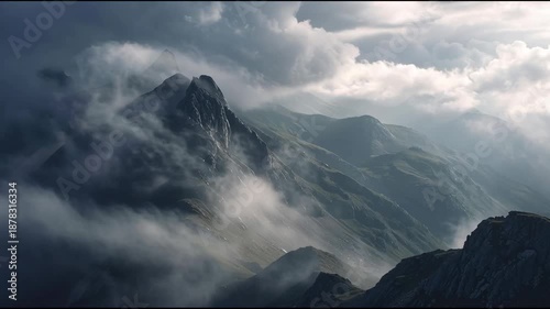 Majestic Mountains with Clouds and Fog.