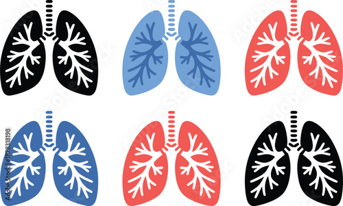 Stylized Lungs in Black, Blue, and Red