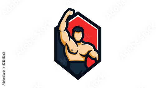 Muscular wrestler vector in a geometric hexagon for sport designs. Ideal for posters, t-shirts, and promotions from athletics brands.