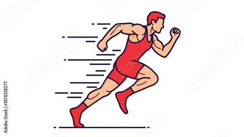 Wrestler in red, fast and powerful, exuding intensity and energy. Perfect for sports designs, posters, and athletic advertising.