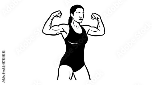 Wrestler vector with strong biceps in monochrome wrestling design suitable for sportsthemed graphic design projects, fitness promotions, and sports advertisements.