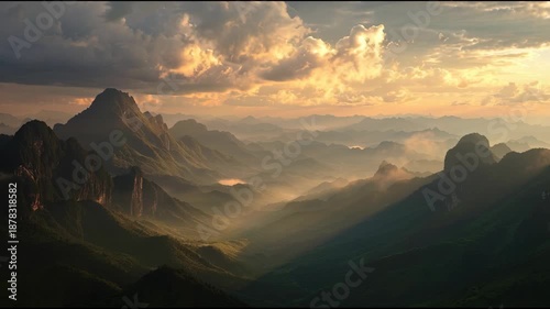 Mountain Landscape with Cloudy Sky at Sunset.