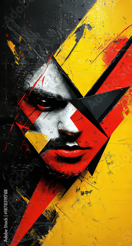 Abstract Face Makeup Red Yellow Black