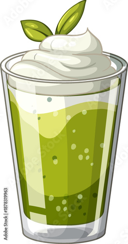 Matcha Green Tea Smoothie with Whipped Cream and Mint Garnish