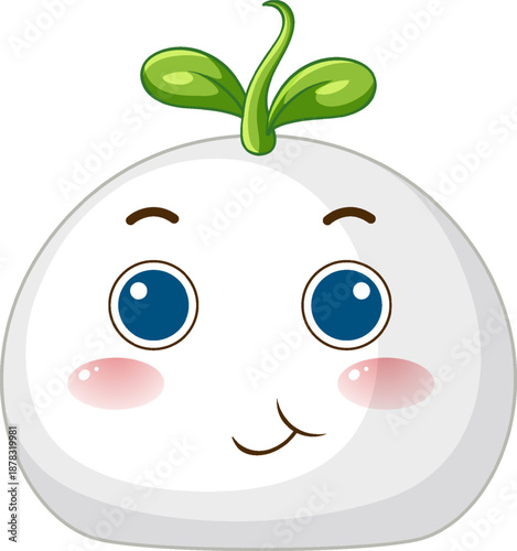 Cute White Cartoon Character with Green Sprout and Rosy Cheeks