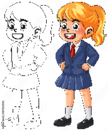 Confident Schoolgirl in Uniform with Hands on Hips