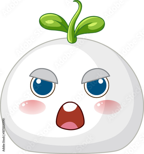 Angry White Bun Character with Green Sprout on Head Vector Illustration