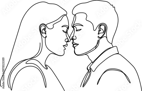 Minimalist Continuous Line Drawing of a Romantic Couple Silhouette