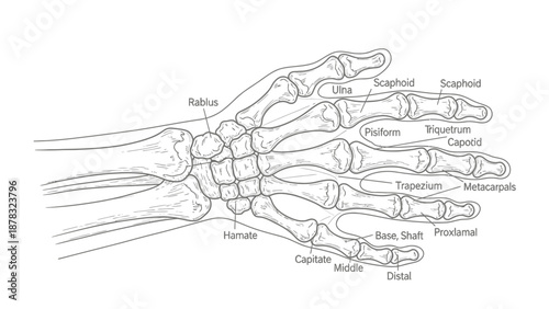 human hand skeleton labeled