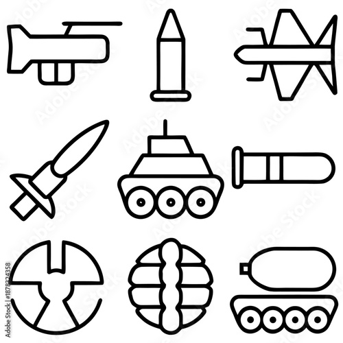 Military icons isolated on transparent background