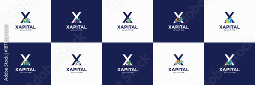 set of investment logo. letter X with data statistic shape. useable for accounting, financial, marketing, wealth management identity icon.