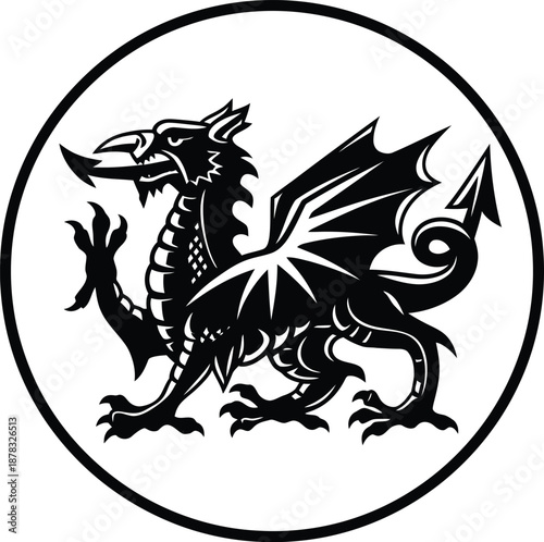 St david's day welsh dragon symbol black and white illustration
