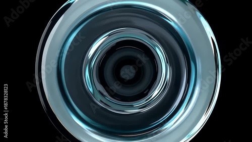 Close Up Circular Lens Rings With Glowing Metallic Orbits.