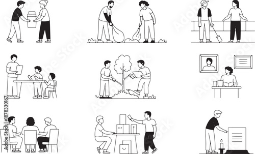 Community service and volunteering activities people helping others caring for environment sharing knowledge support