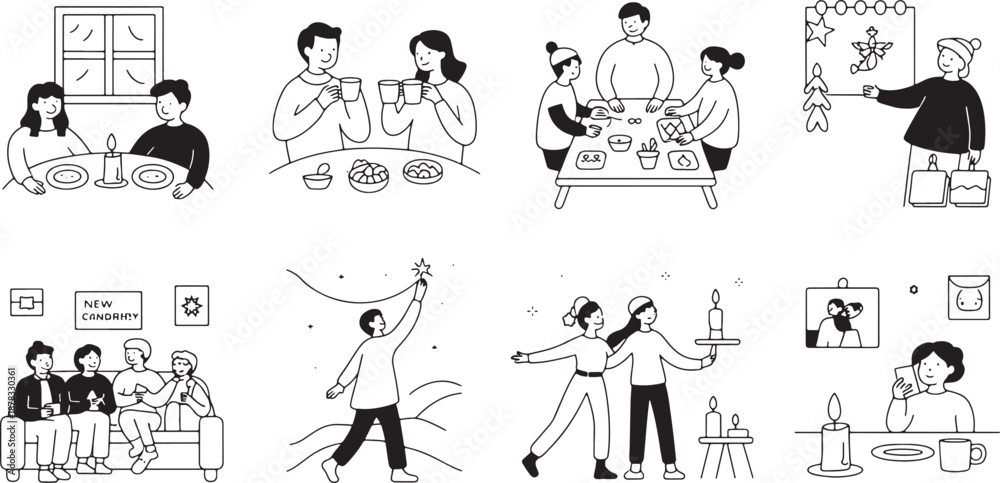 Obraz premium Family holiday gathering, festive meal, new year celebration, warm togetherness, joyous moments