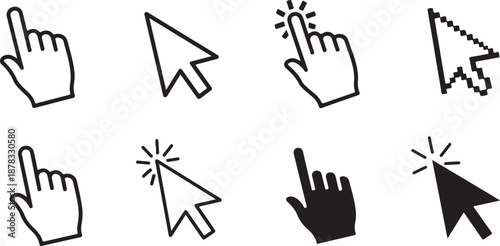 Black and white computer mouse cursor with hand pointers 1