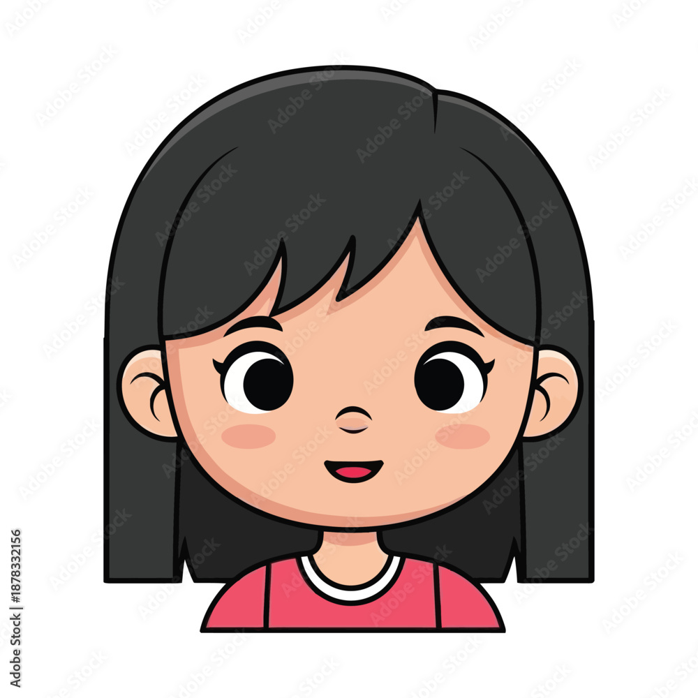 Obraz premium Smiling Cartoon Girl with Black Hair