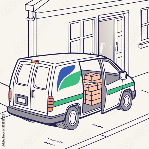 Delivery van unloading packages