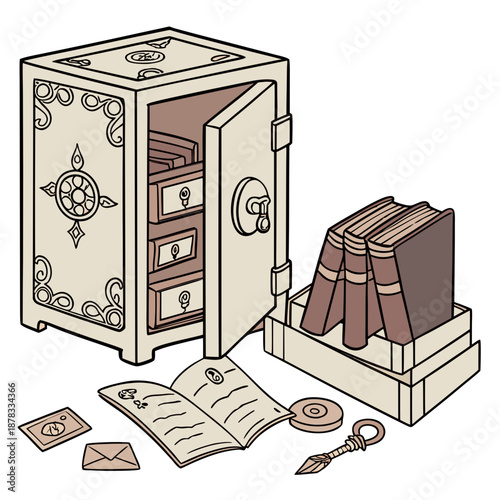 Vintage safe with books and documents