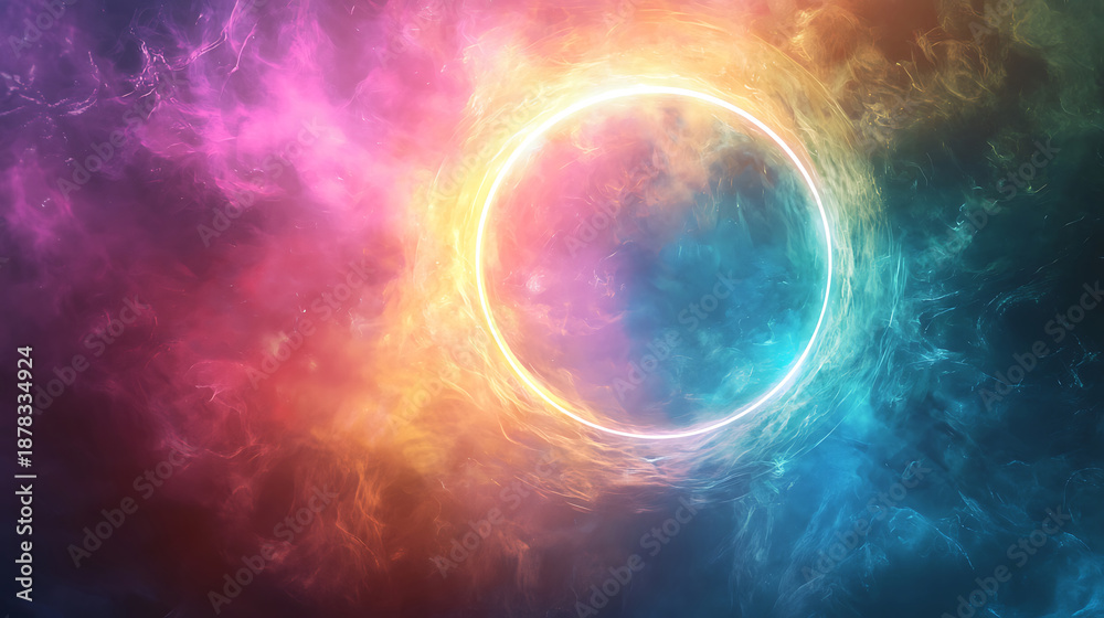 Obraz premium Vibrant cosmic ring nebula formed by swirling colorful gas clouds