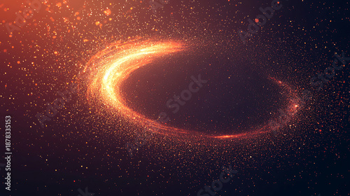 Vibrant orange accretion disk surrounding a black hole in deep space