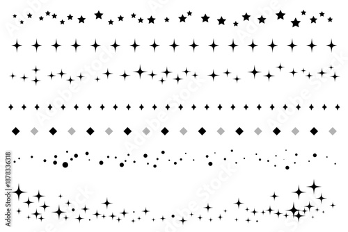 星空をイメージしたシンプルな飾り罫線・ラインのイラストセット　キラキラ