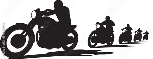Silhouette of motorcyclists riding in a line on a road 1