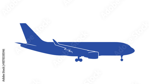 Blue airplane silhouette on white background